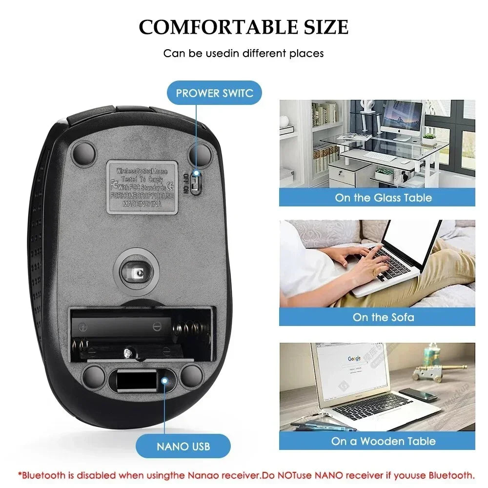 2.4G Wireless Mouse Portable Ergonomics Mouse Mobile Optical Office Mouse for Notebook Laptop MacBook Adjustable 1600DPI Levels