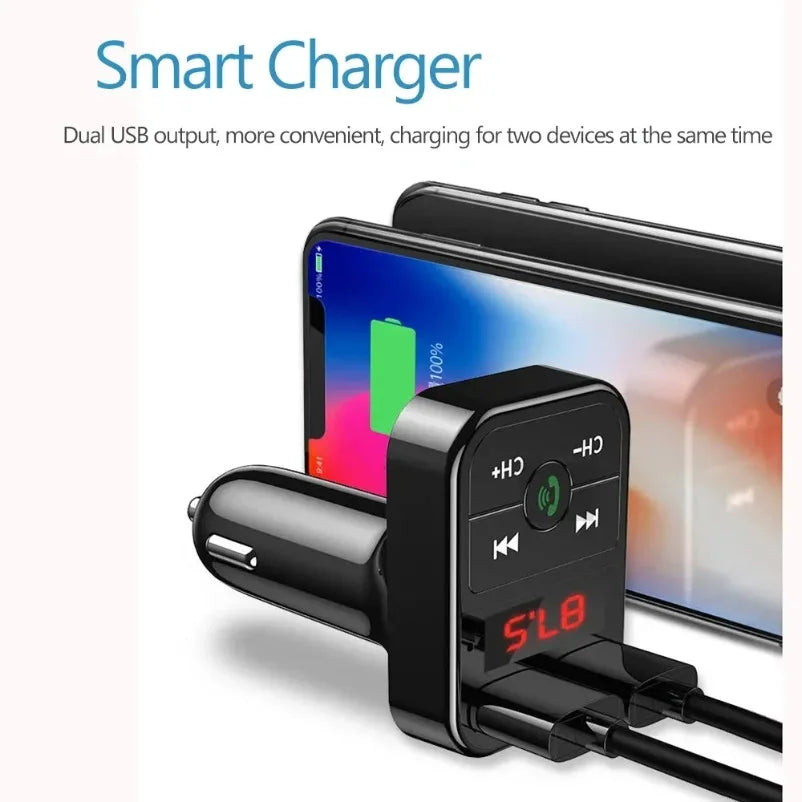 Car Wireless Adapter Bluetooth 5.0 FM Transmitter Mic Audio Receiver Auto MP3 Player 2.1A Dual USB Fast Charger Car Accessories