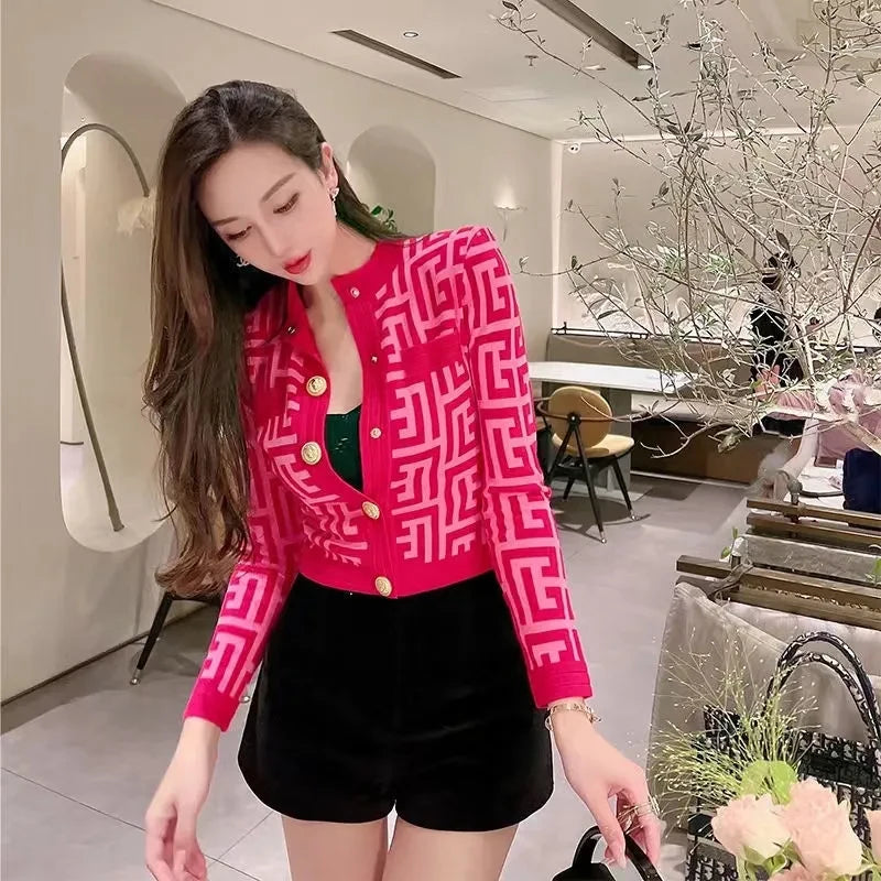 New Women's Cardigan Short Knit French Retro Style Sweater Coat Vintage Clothes Long Sleeve Top  Y2k