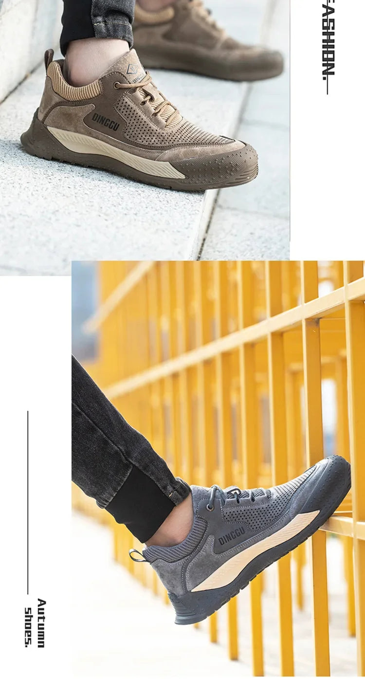 Men Steel Toe Shoes Men Breathable Work Shoes Women Hollow Out Upper Work Sneakers Lightweight Steel Toe Protective Safety Boots