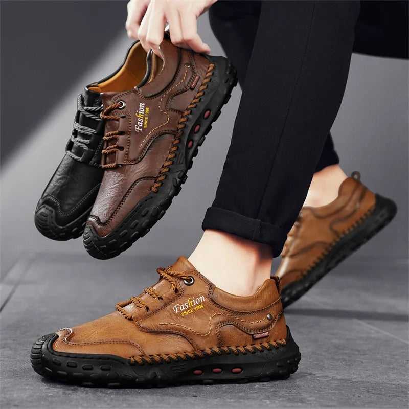 Outdoor Casual Leather Mens Shoes Retro Style Male Sneakers Adult Non-Slip Casual Desert Hiking Footwear Treking Shoes Trainers