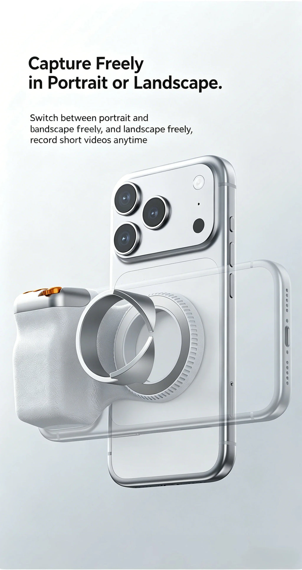 New Magnetic Camera Grip, Bluetooth Zoom Remote, Anti-Shake Handheld Stabilizer for Smartphone Photography