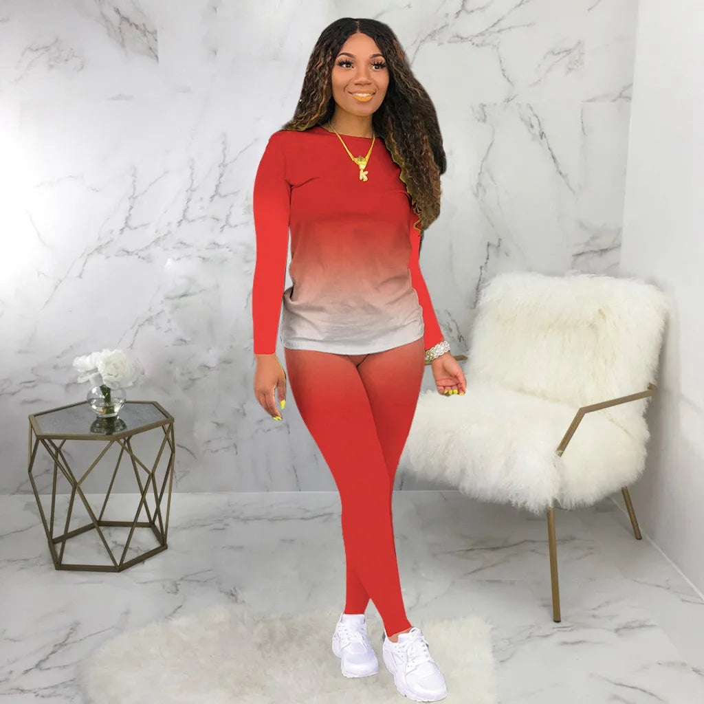 Women’s Plus Size Long Sleeve Gradient Top Casual Slim Fit Shirt