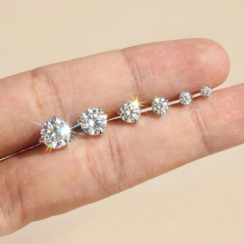 CANNER 1PC Classic Three Claws 0.03-1.2 Carat Sparkling D Color Moissanite Piercing Earring Women 925 Sterling Silver Earring