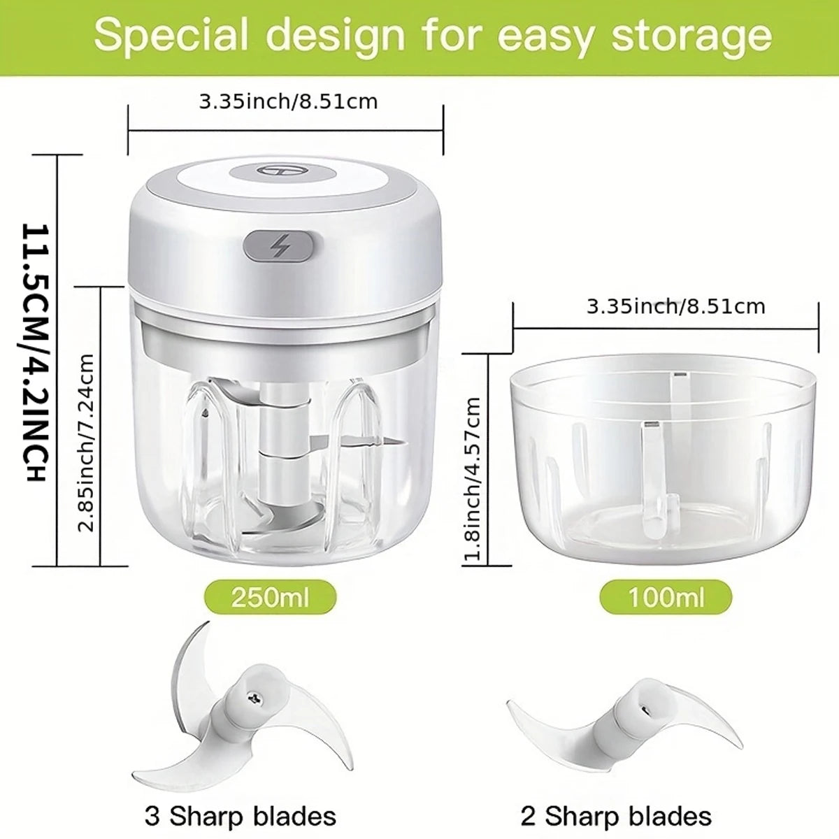 Mini Electric Food Chopper – Portable USB Rechargeable Vegetable Cutter