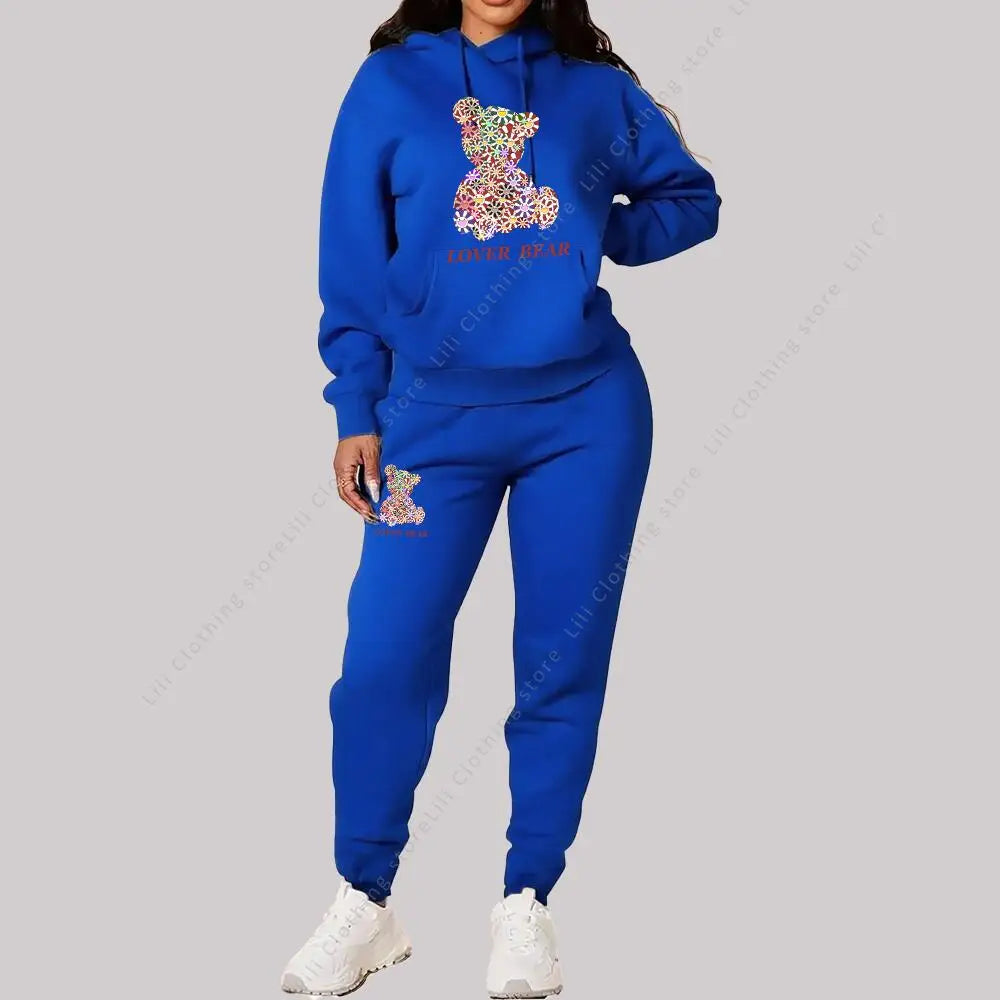 Women’s Hoodie and Sweatpants Set Casual Tracksuit Bear Graphic Outfit