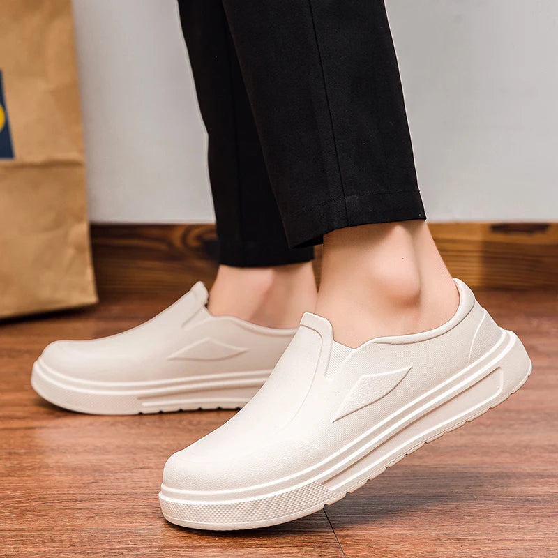 Men's Chef Shoes Anti Slip Oil Resistant Dirt Resistant Work Shoes Quick Drying Thick Soled Rain Shoes Large Size Breath Clogs