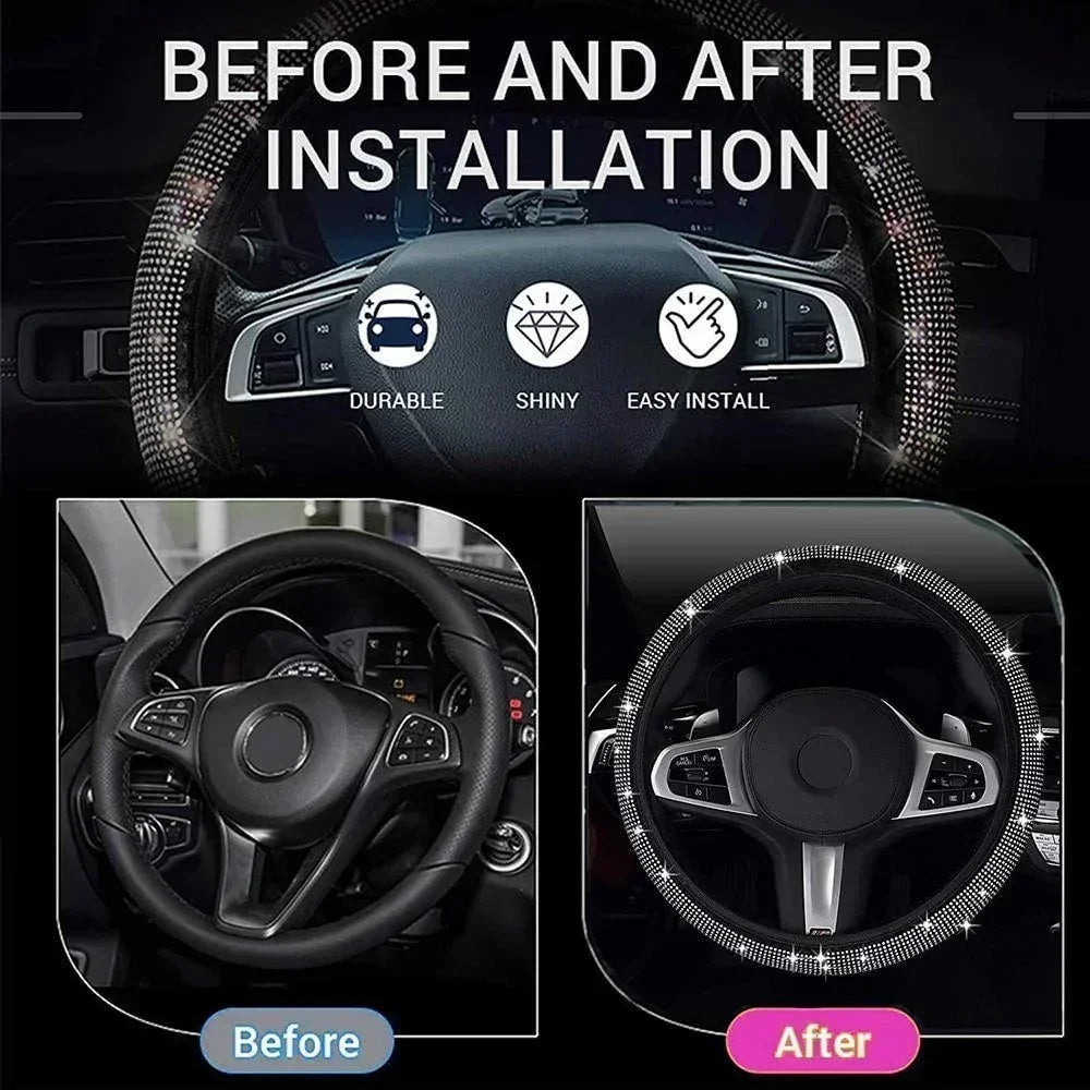 37/38cm Car Steering Wheel Cover Universal Bling Diamond Rhinestones Elasticity Interior Car Accessories for Four Seasons
