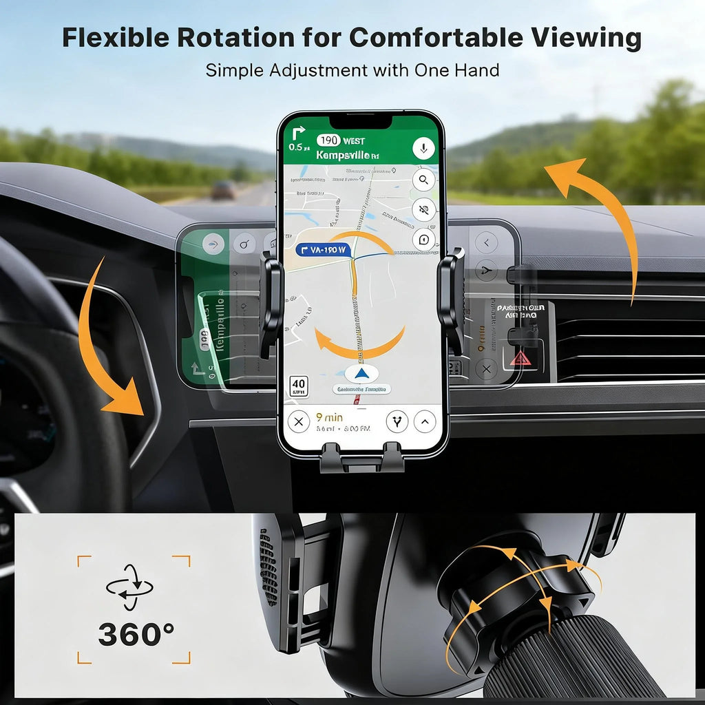 Car Phone Mount (with Metal Hook Clip) Air Vent Phone Holder Universal Car Mount, Compatible with Garmin GPS, iPhone, Android