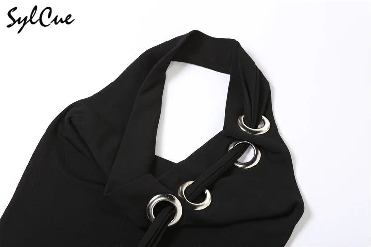 Sylcue 2023 Loose Casual All-match Simple Black Sexy Hot Confident Summer Travel Cool Soft Breathable Women's Halter Vest