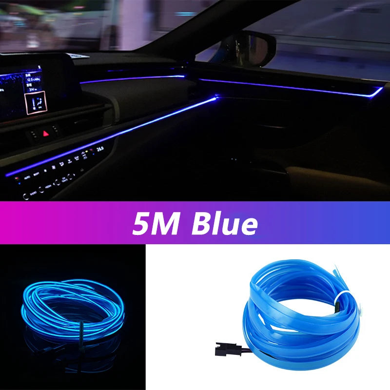 Car Interior Led Strip Light Neon EL Wiring Decorative Lamp For Auto Flexible Ambient Light USB Party Atmosphere