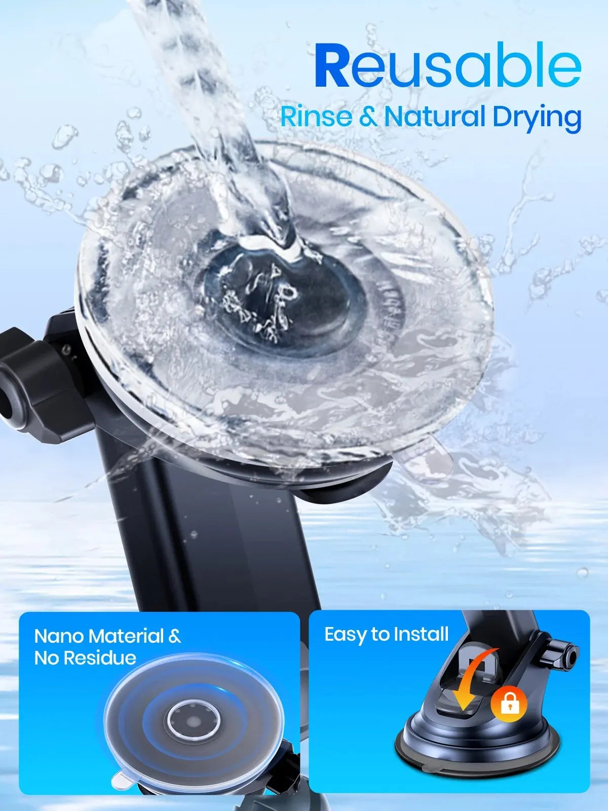 TOPK Magnetic Car Phone Mount; N52 Strong Magnet Dashboard Windshield Suction Cup Car Phone Holder Adjustable Telescopic Arm