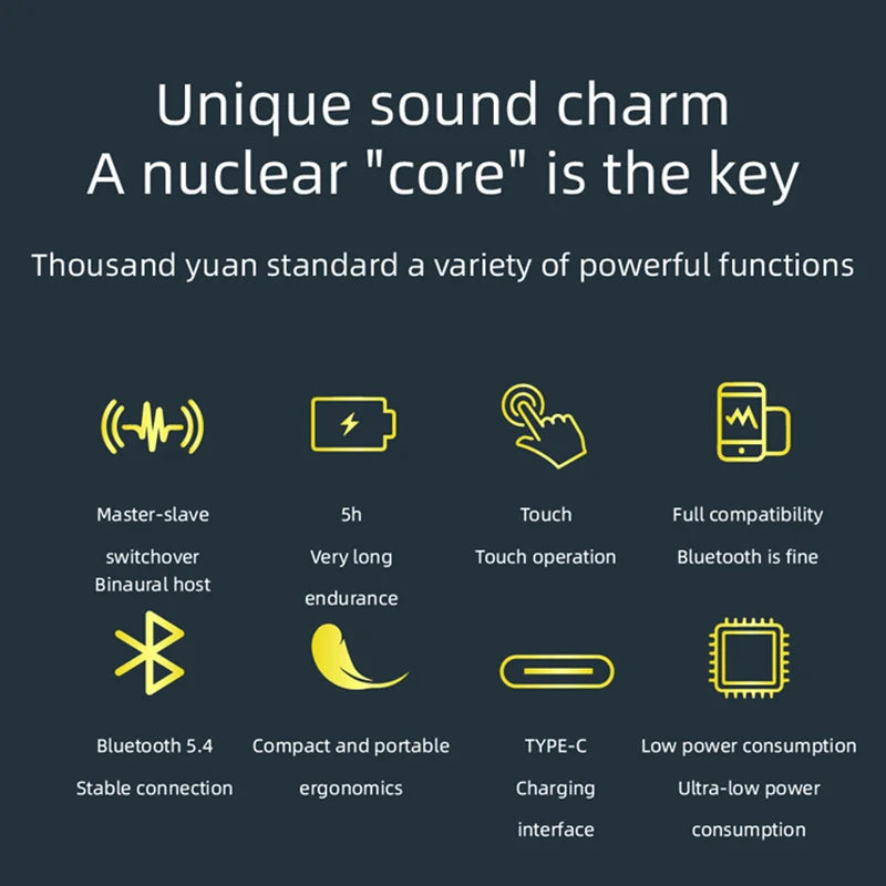 Compact Lightweight Wireless Bluetooth Earphones In-ear Ergonomic Stereo Headphones with Microphone Type-C Charging Case
