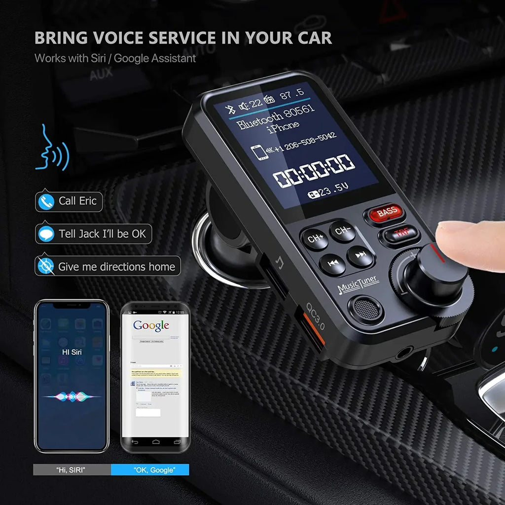 Bluetooth-compatible Car Wireless FM Transmitter Radio Adapter Fast Charging Treble Bass Sound Music Car MP3 Player Aux QC3.0