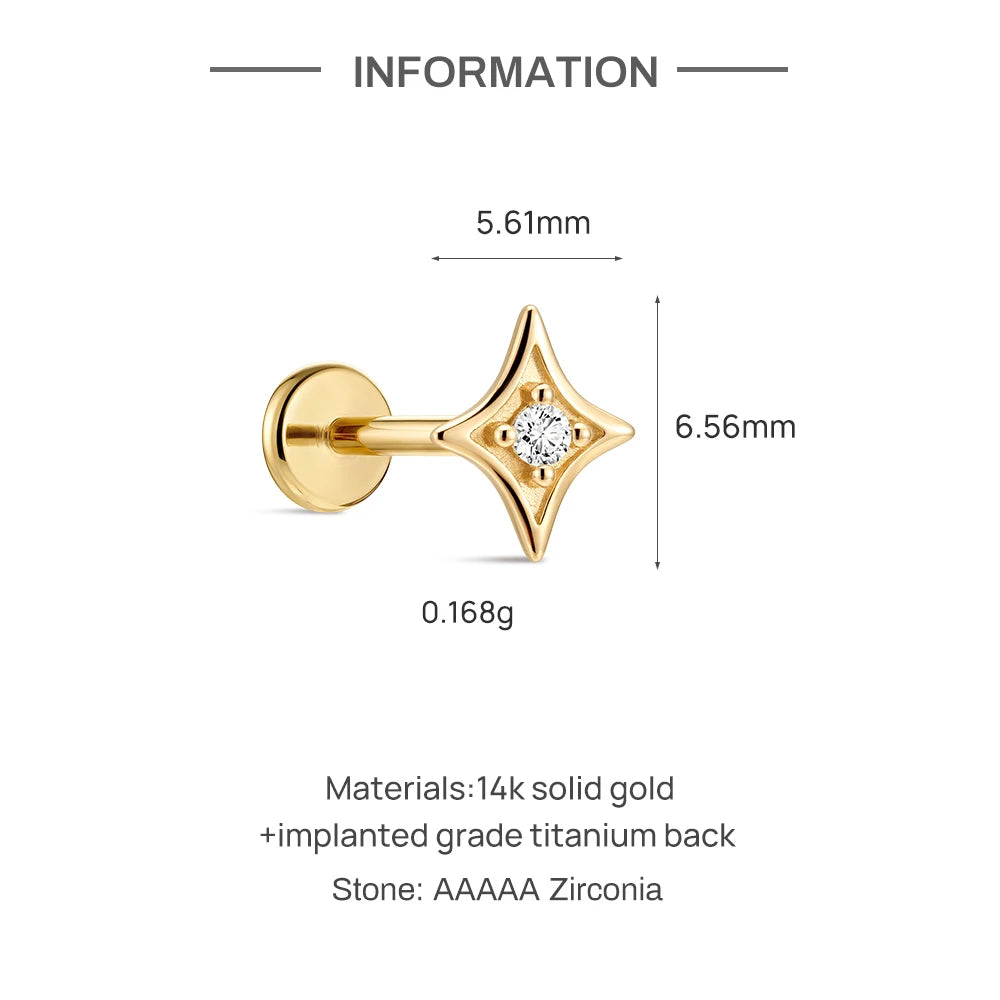 Solid Gold G23 Titanium WaterDrop/Horse Eye Love Geometric CZ Piercing Earring Women Dainty Ear Bone Anniversary Gift