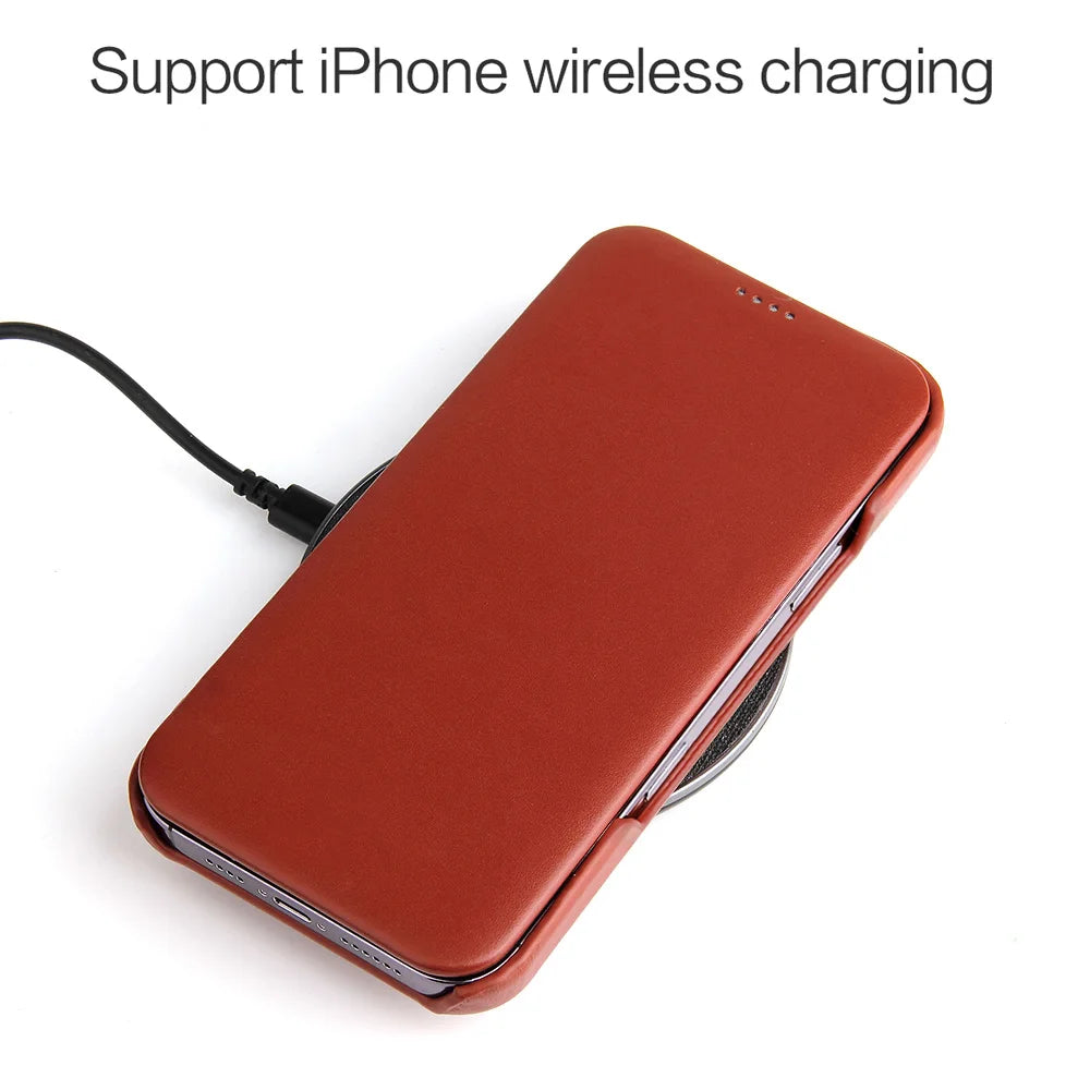 Premium Leather Flip Cover Mobile Phone Case For Apple iPhone 17 Pro Max Air iPhone17 Natural Cowhide Magnetic Button Open