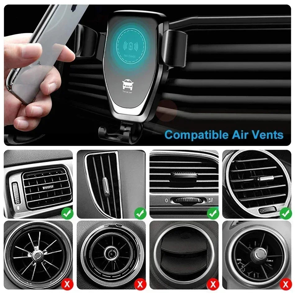 Car Wireless Charger Holder for iPhone 15/14/13/12/11 pro XS Max XR Samsung Fast Charging Mount Compatible with Multiple Models