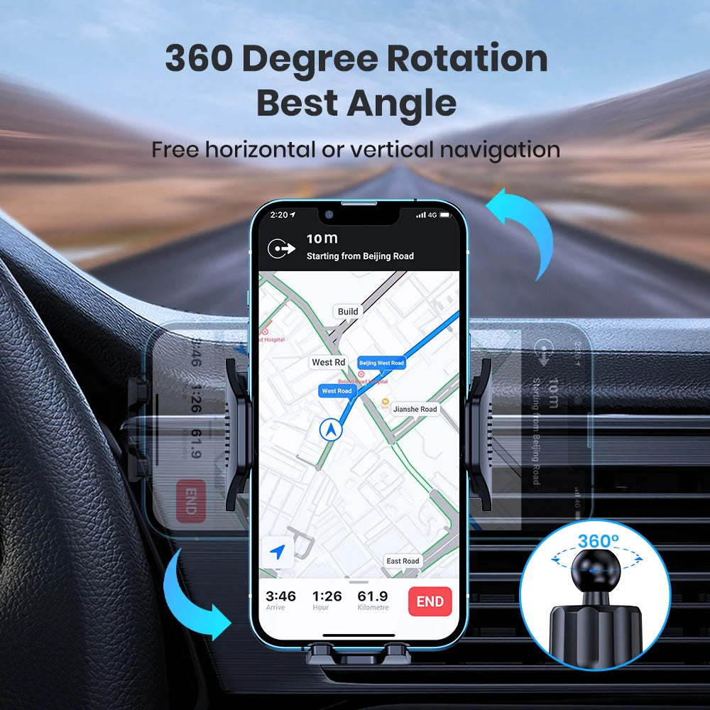 Universal Car Phone Holder Mount with Auto Locking And Hook Clip Black Air Vent Stand for iPhone Samsung - Upgrade Stability