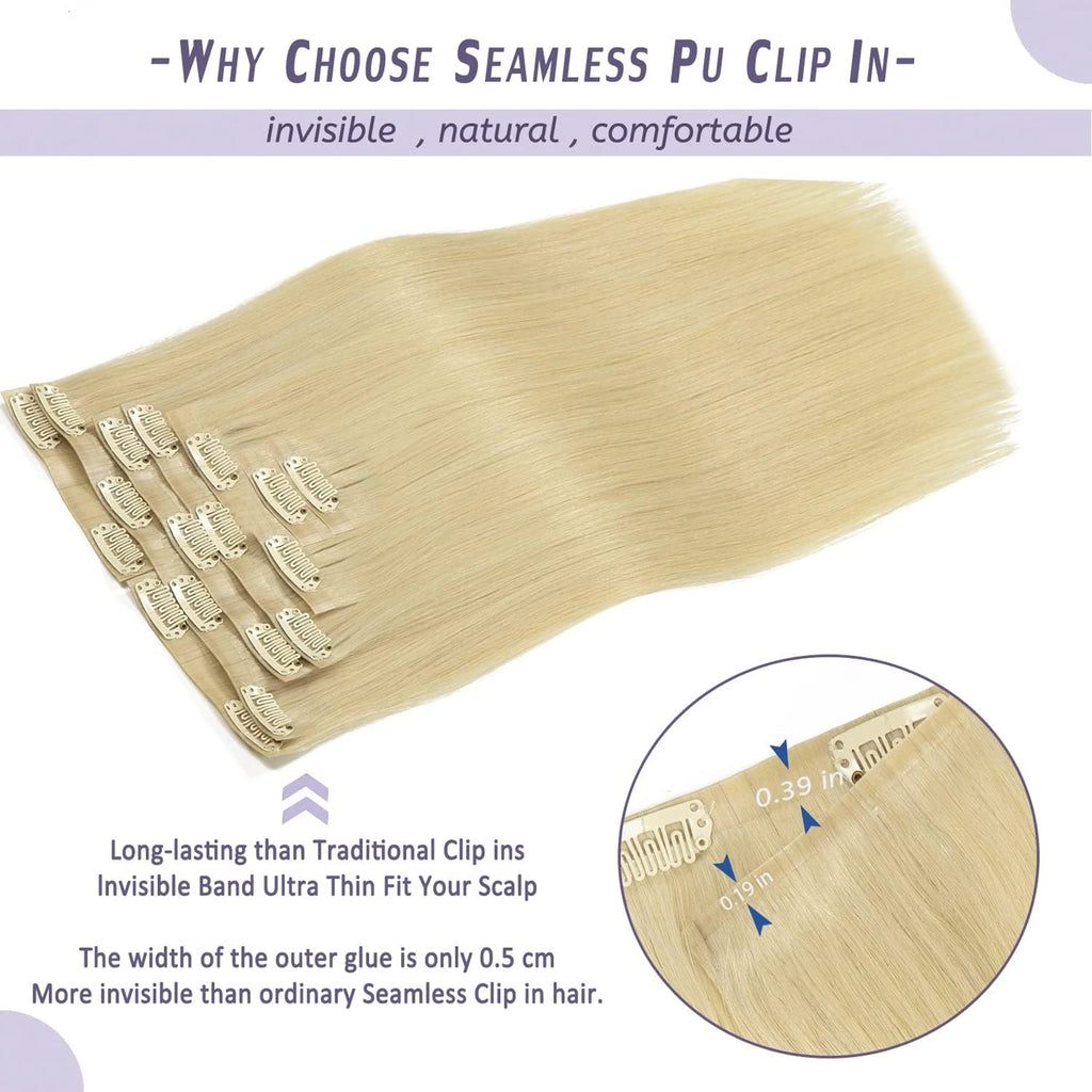 16 18 Inch Clip In Hair Extensions Real Human Hair Colored 613 Honey Blonde Clip Ins With Bangs Double Weft Invisible Hair Extension On Sale