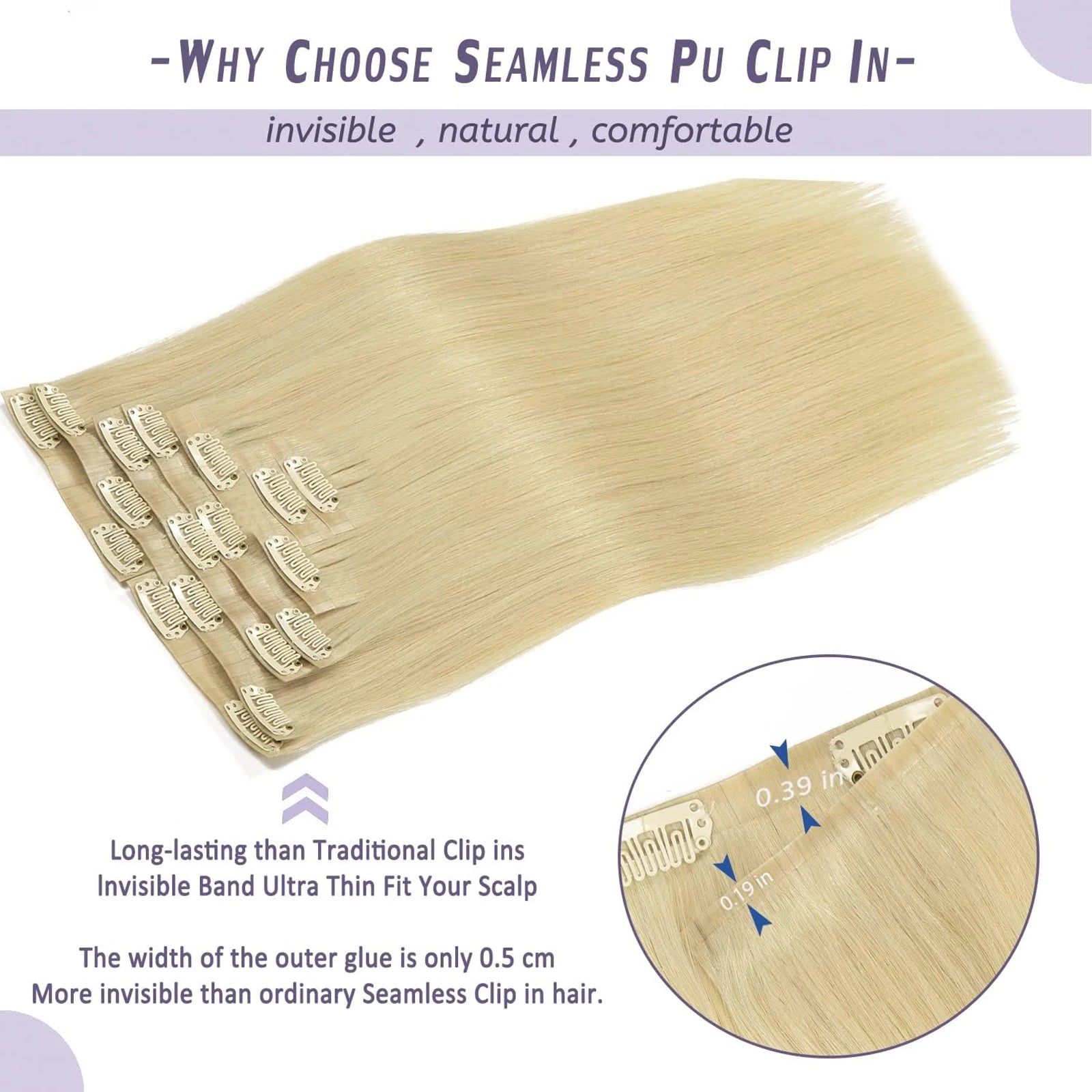 16 18 Inch Clip In Hair Extensions Real Human Hair Colored 613 Honey Blonde Clip Ins With Bangs Double Weft Invisible Hair Extension On Sale