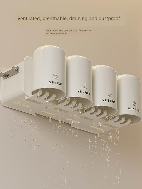 Wall-Mounted Toothbrush Holder with Toothpaste Squeezer | Bathroom Organizer Set