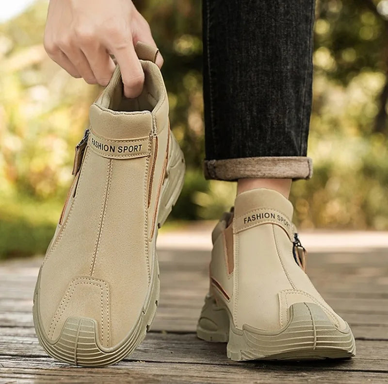Men’s Casual Zipper Sneakers Breathable Non Slip Outdoor Shoes