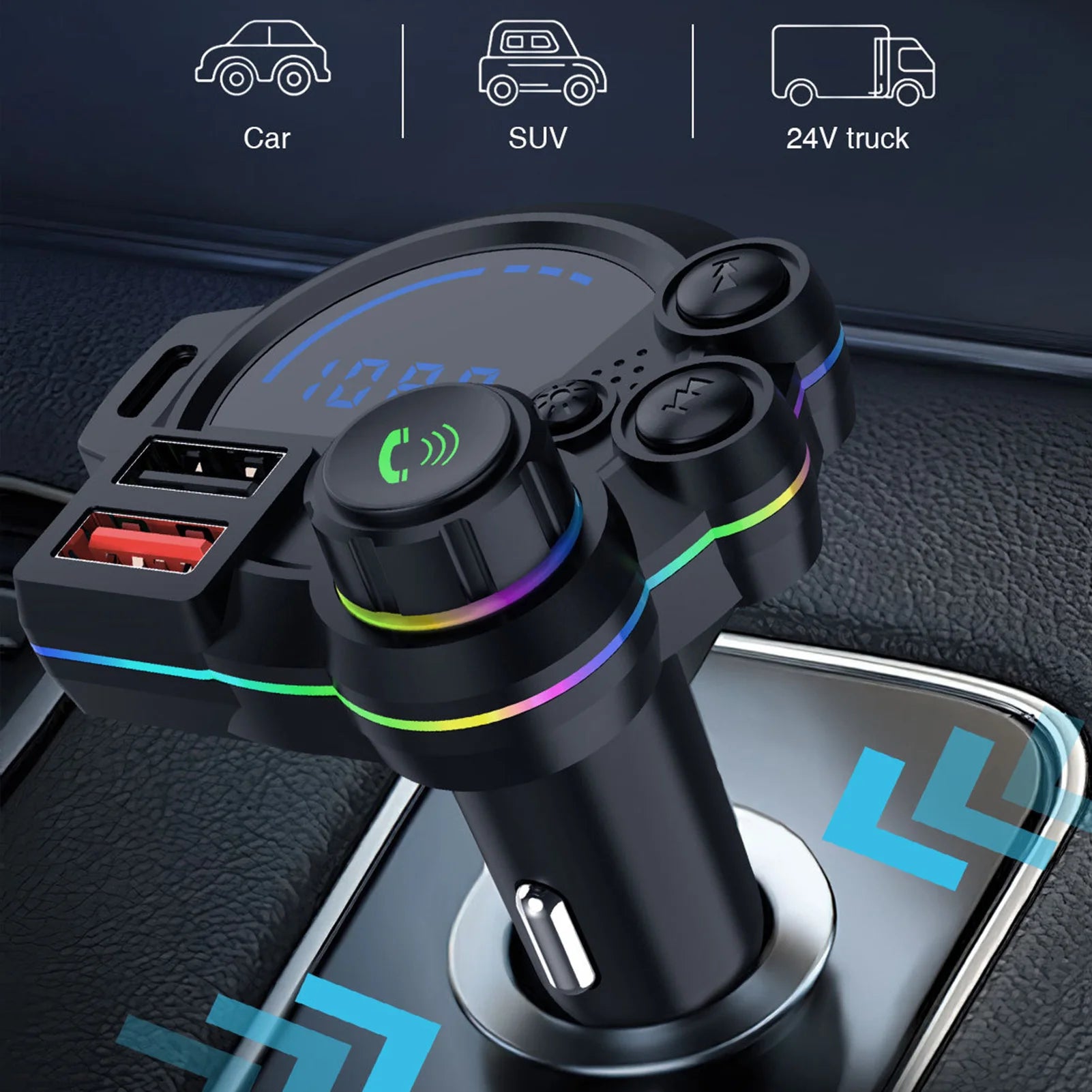 Car Charger Wireless FM Transmitter Hands-Free Calling Radio Receiver Mp3 Music Stereo Adapter Dual USB Port Charger
