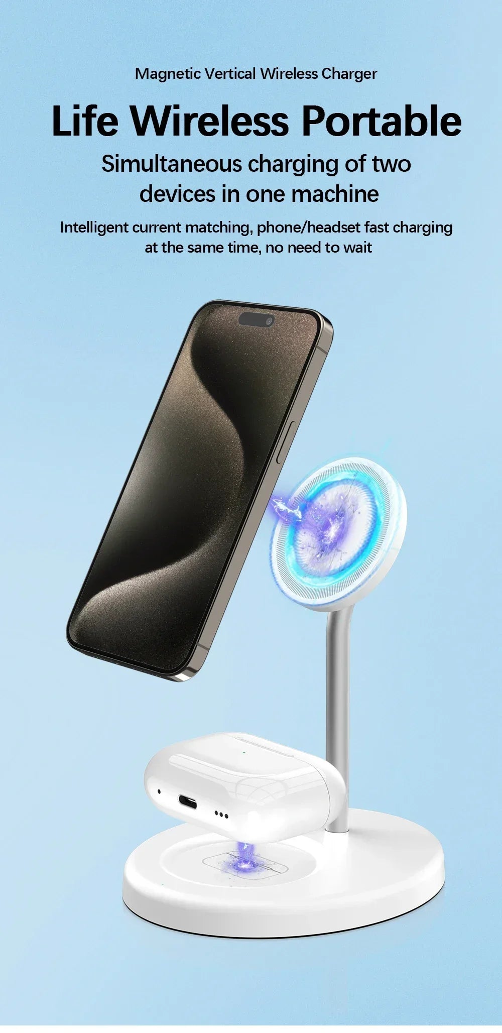 Upgraded 30W Magnetic 2 in 1 Wireless Charger Stand For iPhone 15 14 13 12 Pro Max AirPod Pro Fast Phone Charging Station Holder