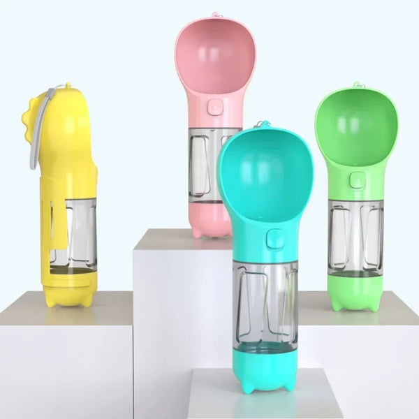 3-in-1 Portable Dog Water Bottle with Food Feeder & Poop Bag Dispenser
