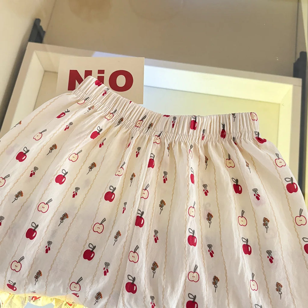 Two-Piece Set  Sleeveless Princess Dress with Floral Print, Summer Thin Outfit for Baby Girls Baby Girl Cute