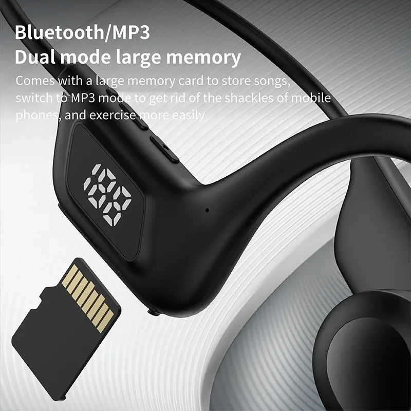Wireless Bone Conduction Headphones Bluetooth Sport Earphone with Mic Hand-free Noise-Cancelling for Swimming And Outdoor Activities