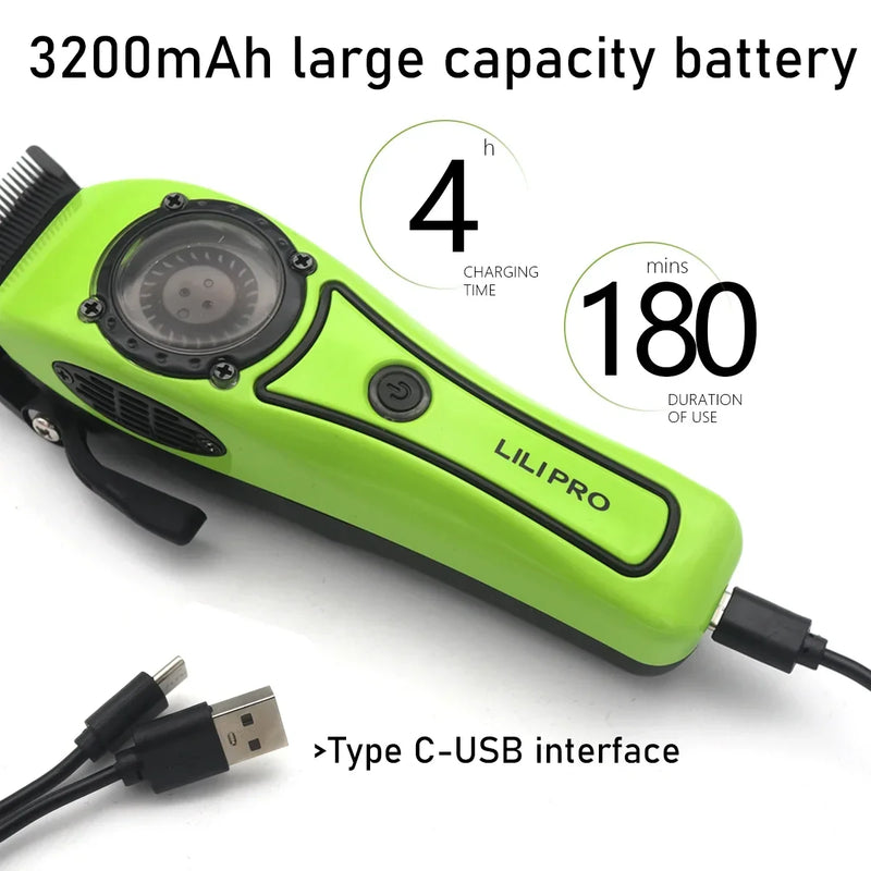 Professional LILIPRO L61 Men’s Hair Clipper with 8000RPM motor, DLC steel blades & 180min battery. Cordless, USB rechargeable, with cooling fan.