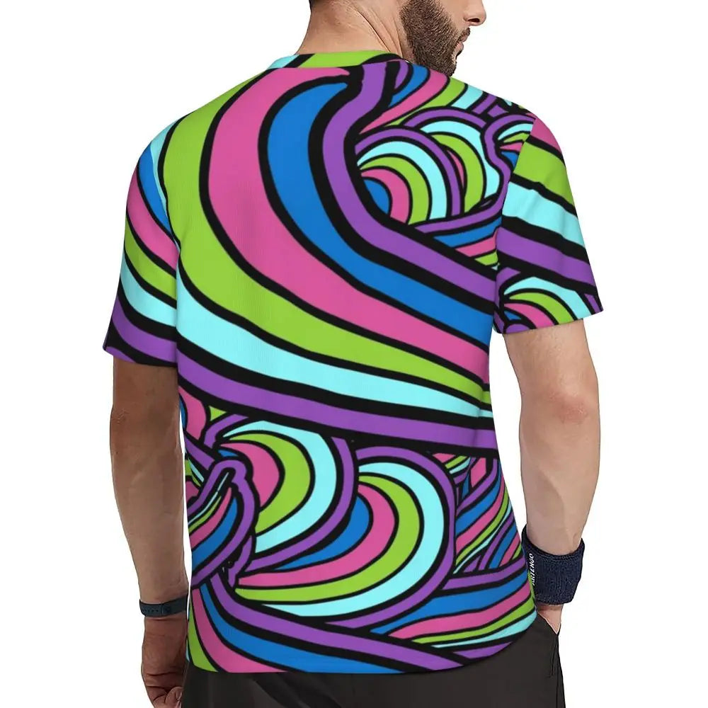 Gym T-Shirt For Man Retro Geometric 60S 70S T-Shirts Fashion Psychedelic Art Beach Tees O Neck Y2K Fun Design Tops Gift Idea