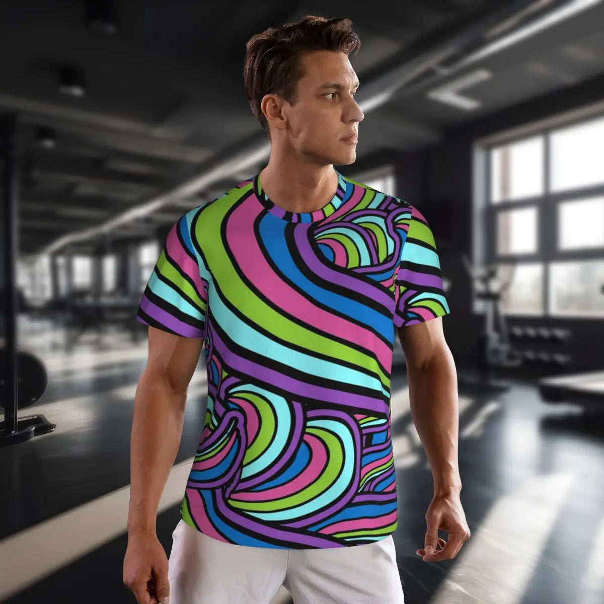 Gym T-Shirt For Man Retro Geometric 60S 70S T-Shirts Fashion Psychedelic Art Beach Tees O Neck Y2K Fun Design Tops Gift Idea