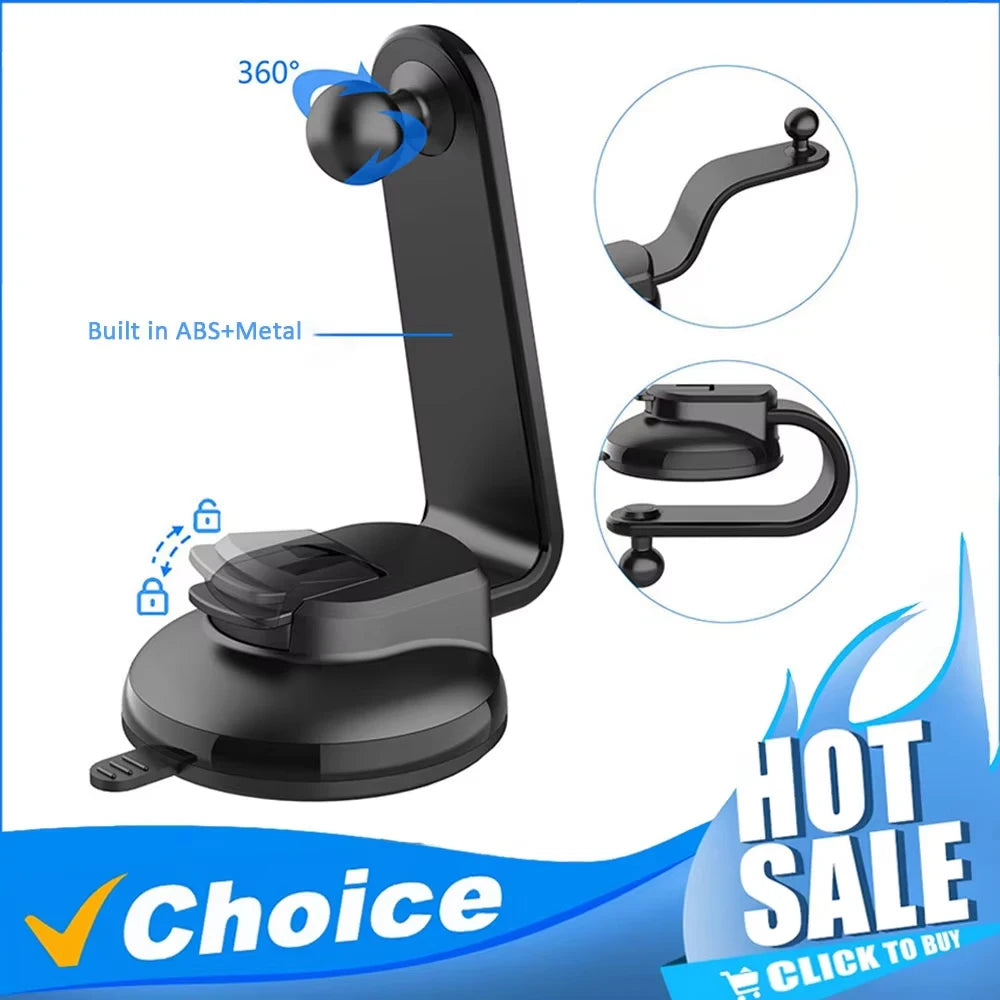 Universal Suction Cup Car Phone Holder with Telescopic Arm And Foldable Design 17mm Ball Mount for All Smartphones