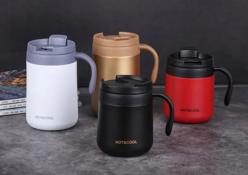 Portable Thermal Water Bottle 350ml Thermos Mug 304 Stainless Steel Coffee Cup with Handle Leak-Proof Vacuum Flask Insulated Cup