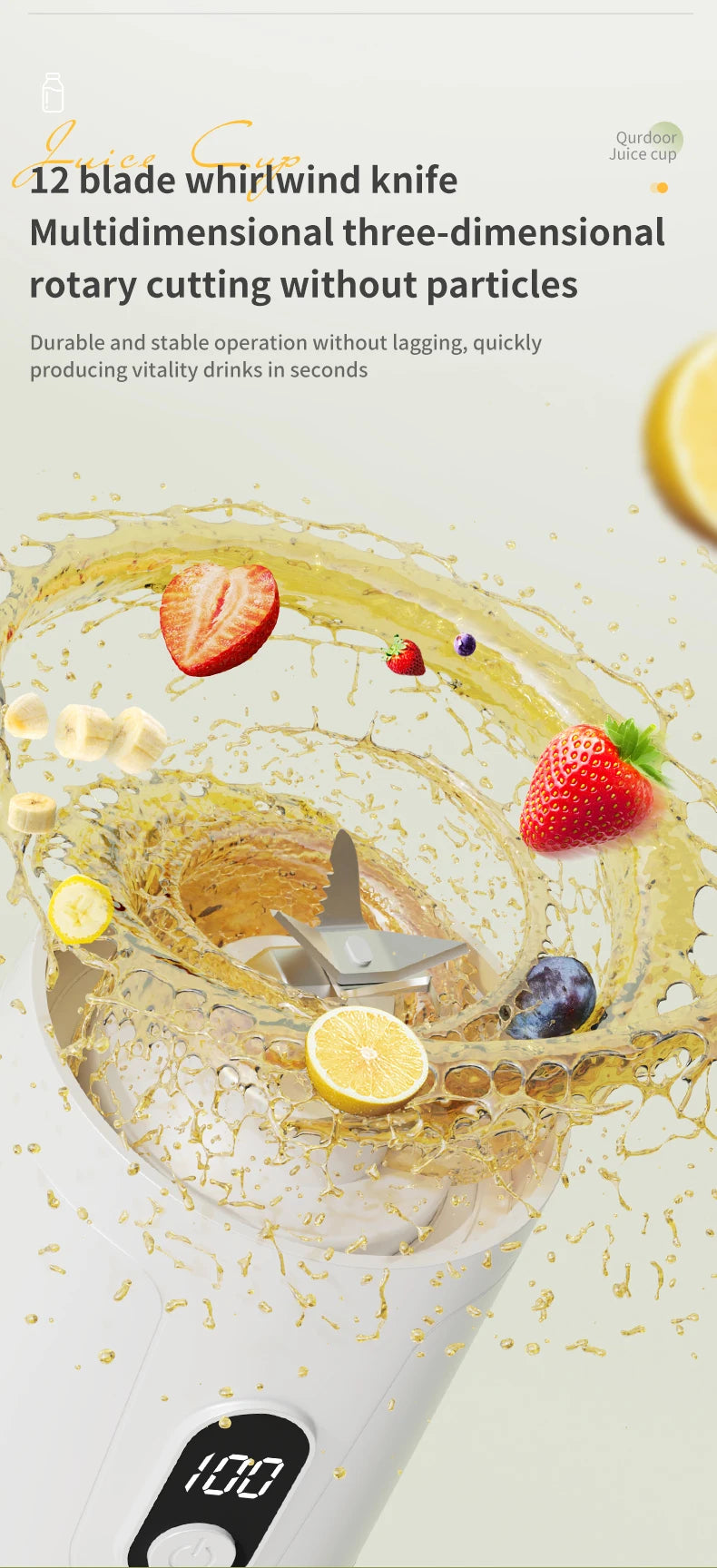 Portable Blender 600ML Electric Juicer Rechargeable 4000mAh USB Fruit Mixer Personal Smoothie Maker Outdoor Fresh Fruit Blender