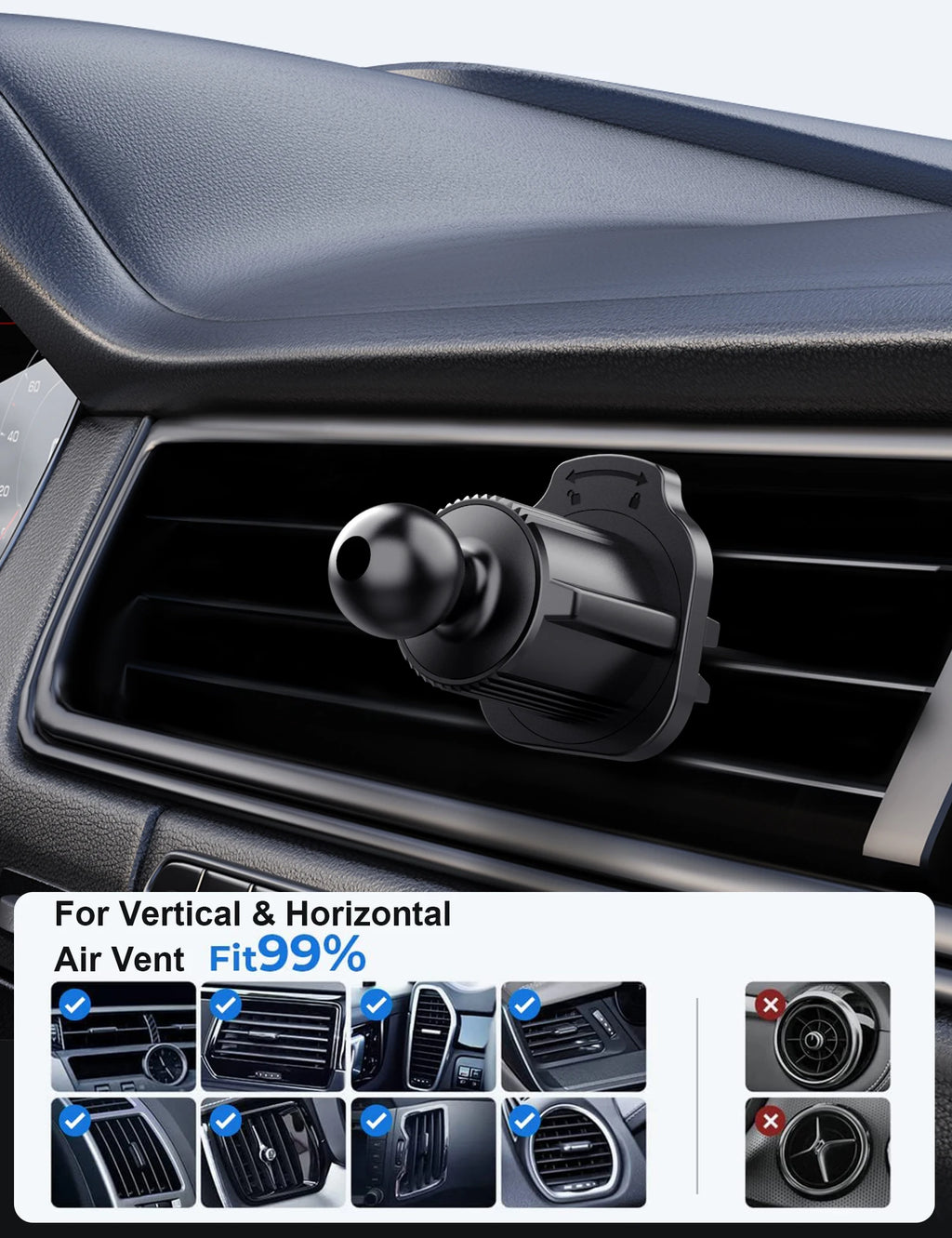 Magnetic Phone Mount for Car Vent [Never Blocking] Universal Phone Holders for Your Car Hands Free Cell Phone Car Mount