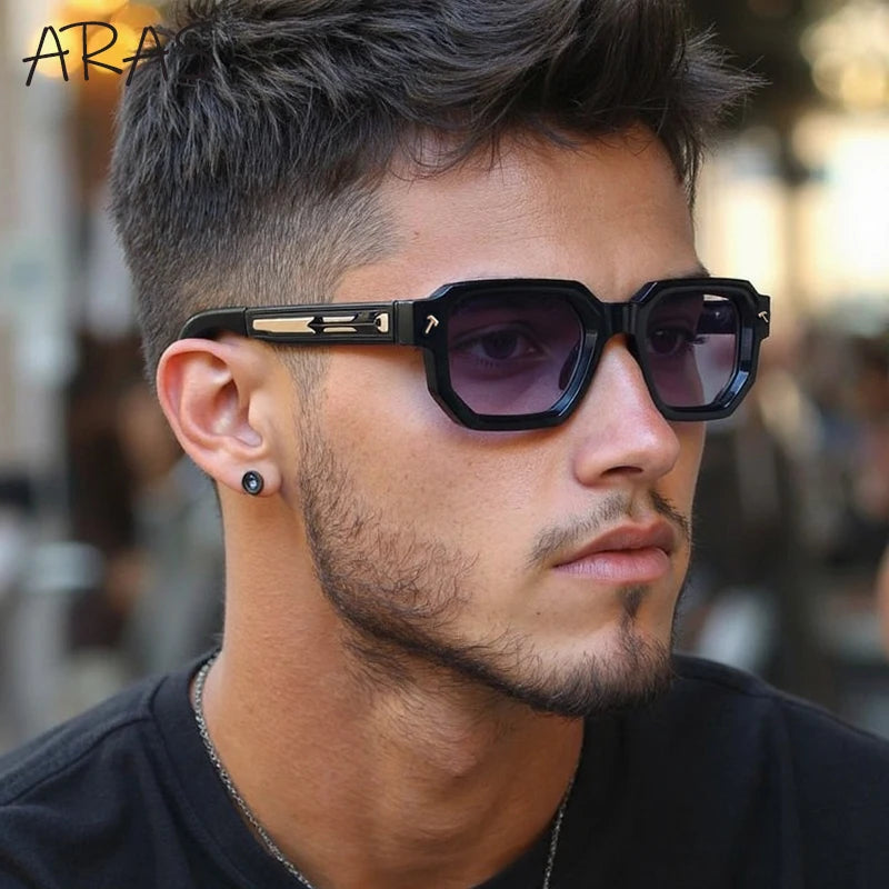 Men's Luxury Square Sunglasses UV400 Driving Eyewear Classic Casual Fashion Shades for Adults Alloy Frame