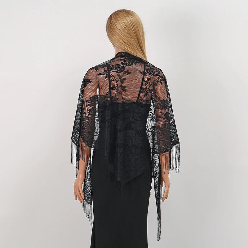 New Embroidery Lace Scarf Shawl Floral Triangular Veil Shawl For Women Party Scarf Wedding Poncho Stoles Ladies Headband Wraps