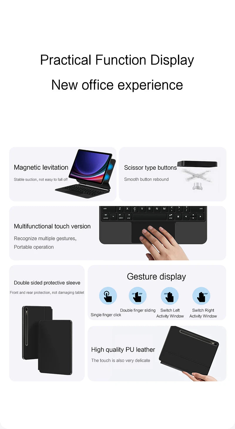 Book Cover Keyboard For Samsung Galaxy Tab S9 FE 10.9" S9 S8 S7 11 inch S10+ S9+ S8+ 12.4 Magic Magnetic Case Backlight TouchPad