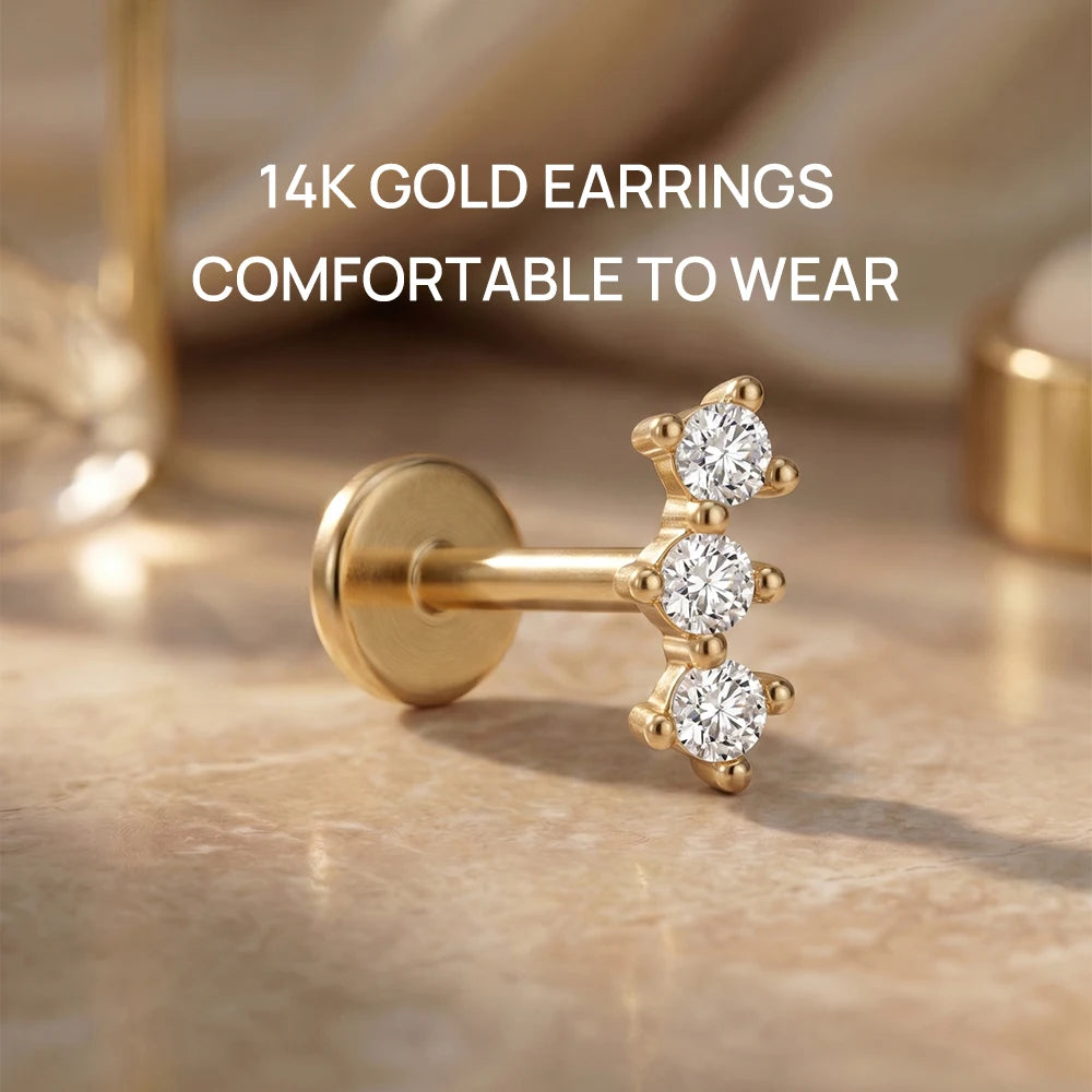 Solid Gold G23 Titanium WaterDrop/Horse Eye Love Geometric CZ Piercing Earring Women Dainty Ear Bone Anniversary Gift