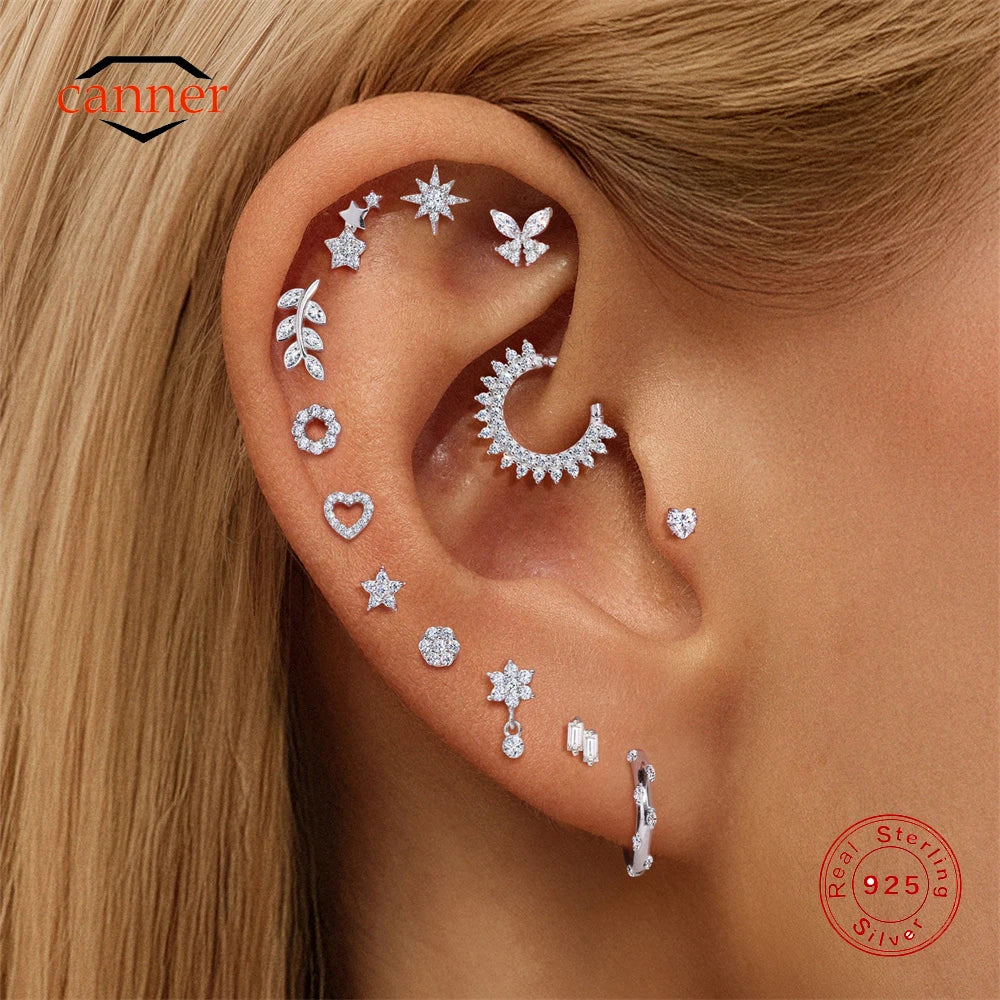 CANNER 1PC Flower Moissanite 925 Sterling Silver Piercing Ear Stud For Women Love Eight-pointed star Stud Earrings Fine Jewelry