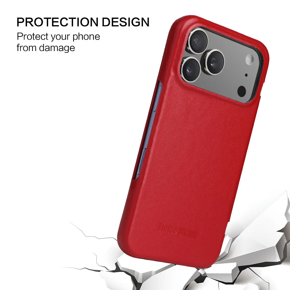 Premium Leather Flip Cover Mobile Phone Case For Apple iPhone 17 Pro Max Air iPhone17 Natural Cowhide Magnetic Button Open