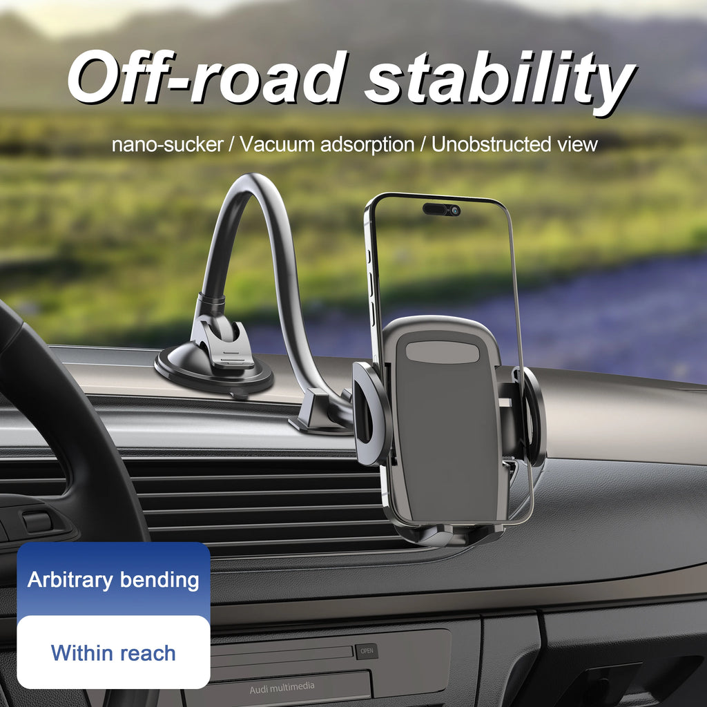 Solid Car Truck Phone Mount Holder with 11.8-Inch Gooseneck Long Arm Anti-Shake Stabilizer Compatible All Cell Phones iPhone