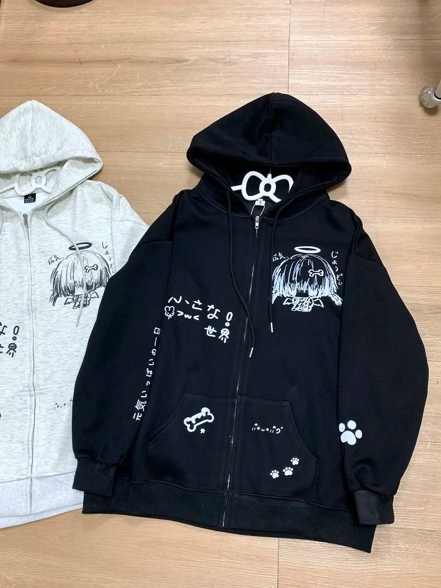 Autumn Japanese Kawaii Cute y2k Aesthetics Patchwork Sweatshirt women Cartoon Anime Print Harajuku Retro Streetwear Jacket Tops