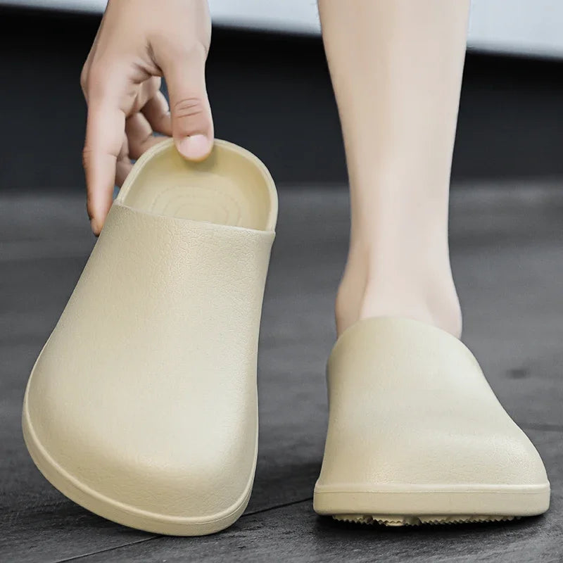 Mens Kitchen Chef Shoes Waterproof Garden Clogs Closed Toe Half Shoes Rubber Slippers Restaurant Hotel Working Summer Beach