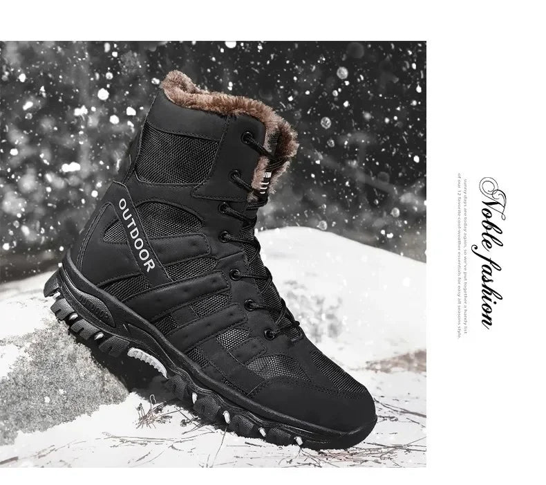 Men Warm Winter Snow Boots Tactical Combat Boots Outdoor Work Cotton Boots High Top Warm Sneakers Mens Plush Hiking Shoes