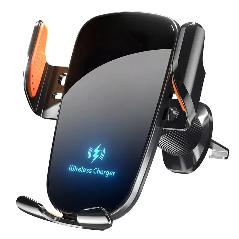 Fast Charge Wireless Car Charger with Manual Clamping Air Vent Mount for Samsung Android & iPhone 16 15 14 13 - Type C Qi Certified