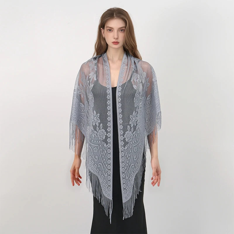 New Embroidery Lace Scarf Shawl Floral Triangular Veil Shawl For Women Party Scarf Wedding Poncho Stoles Ladies Headband Wraps